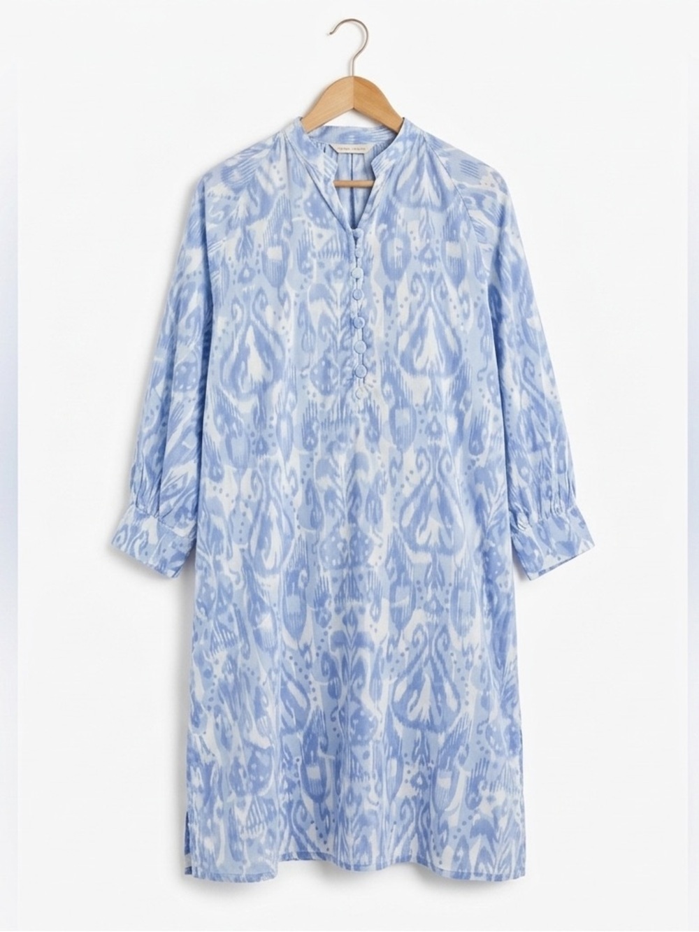 Khaadi Ikat Midi Dress Balloon Sleeves Periwinkle Size 12 Cotton